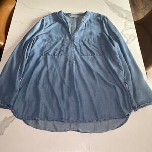 Marc New York by Andrew Marc Chambray Pullover Blouse Long Sleeve Womens Large